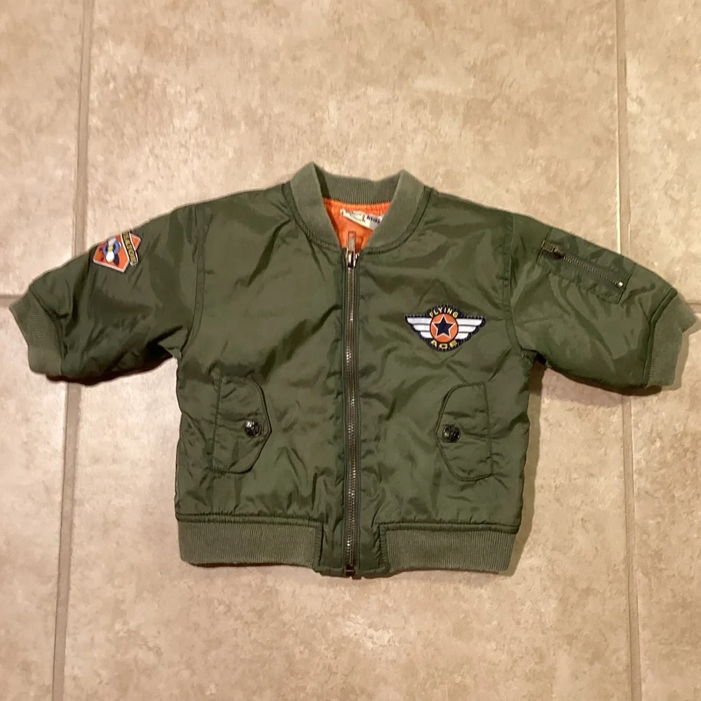 Army Green Bomber Jacket Kids Size 3 to 6 Months - Picture 2 of 11